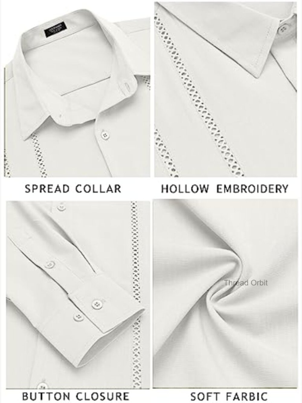 Men's Cuban Guayabera Shirt Long Sleeve Button Down Summer Beach Casual - Picture 6 of 7